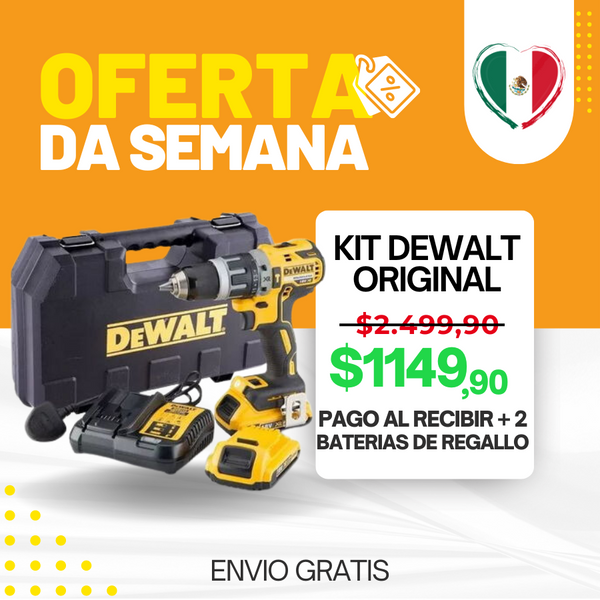 KIT DEWALT ORIGINAL: TALADRO DE ALTO IMPACTO + 26 ACCESORIOS + 2 BATERIAS - CIERRE DE LA TIENDA