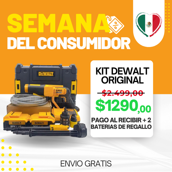 KIT ORIGINAL DEWALT: Hidrolavadora Portatil + ACCESORIOS  + 2 baterias de regallo 48V - CIERRE DE LA TIENDA